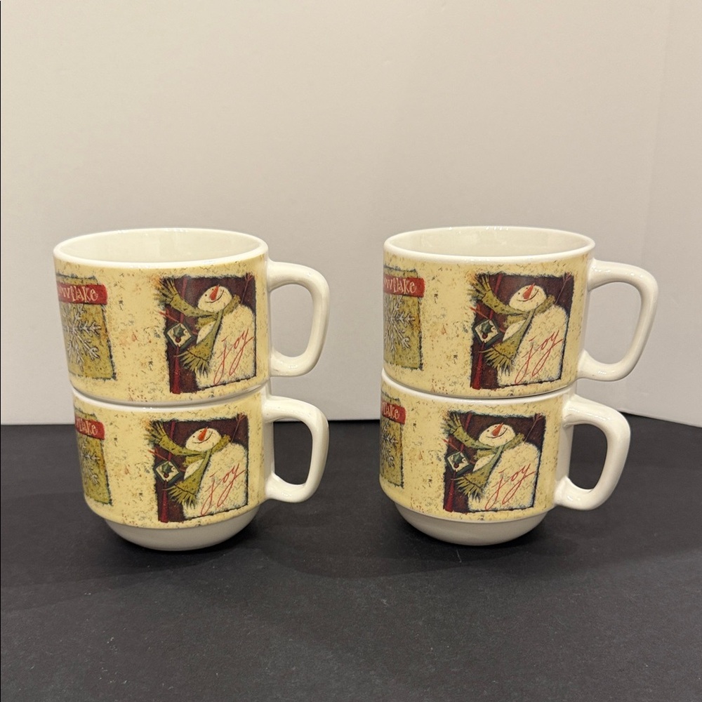 Kirkland's Christmas mug Snowman winter 5 Piece Expresso Ceramic Cup Mug Set